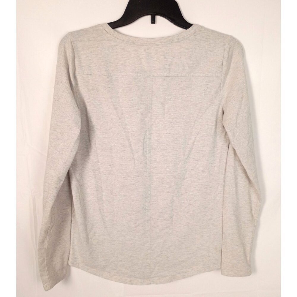 Ann Taylor LOFT Oatmeal Shimmer Top Metallic Long Sleeve Tee size S - Picture 3 of 5